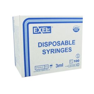 Exel 3cc Syringe 23 Gax1 Needle Luer Lock